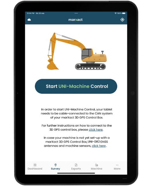 UNI-Machine utiliza GPS para posicionar con precisión excavadoras, ayudando a los operarios a trabajar con exactitud y según el plan.